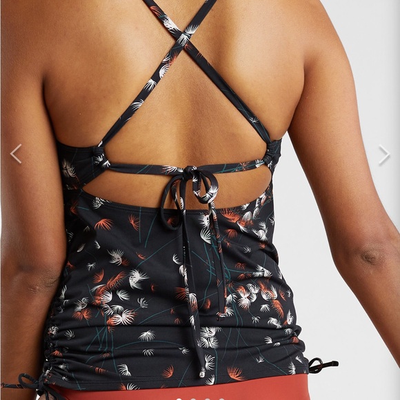 Title Nine /Carve design Black Floral Tankini top with Cross Straps & rouched ti - Picture 2 of 9